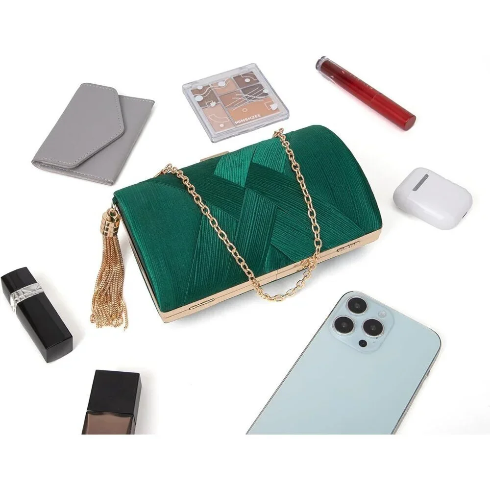 Women Clutch Purse Evening Formal Shoulder Crossbody Tassel Bag Green